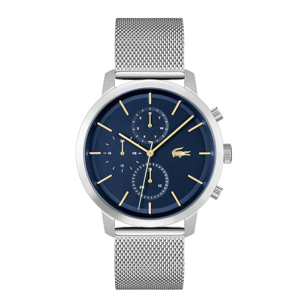 LACOSTE Montre Replay Bleu cadran argenté fond bleu bracelet acier argenté Outlet