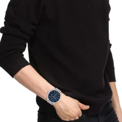 LACOSTE Montre Replay Bleu cadran argenté fond bleu bracelet acier argenté Outlet