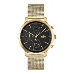 LACOSTE Montre Replay Noir cadran doré fond noir bracelet acier argenté Hot