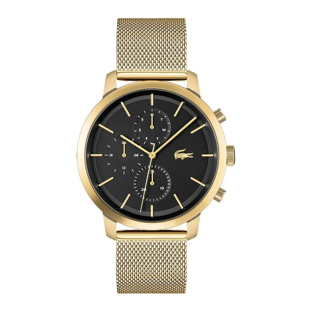 LACOSTE Montre Replay Noir cadran doré fond noir bracelet acier argenté Hot