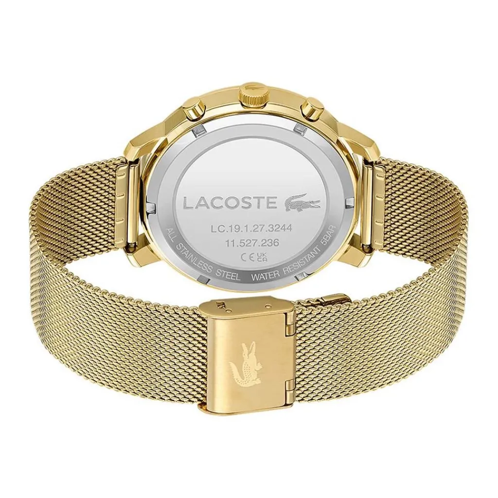 LACOSTE Montre Replay Noir cadran doré fond noir bracelet acier argenté Hot