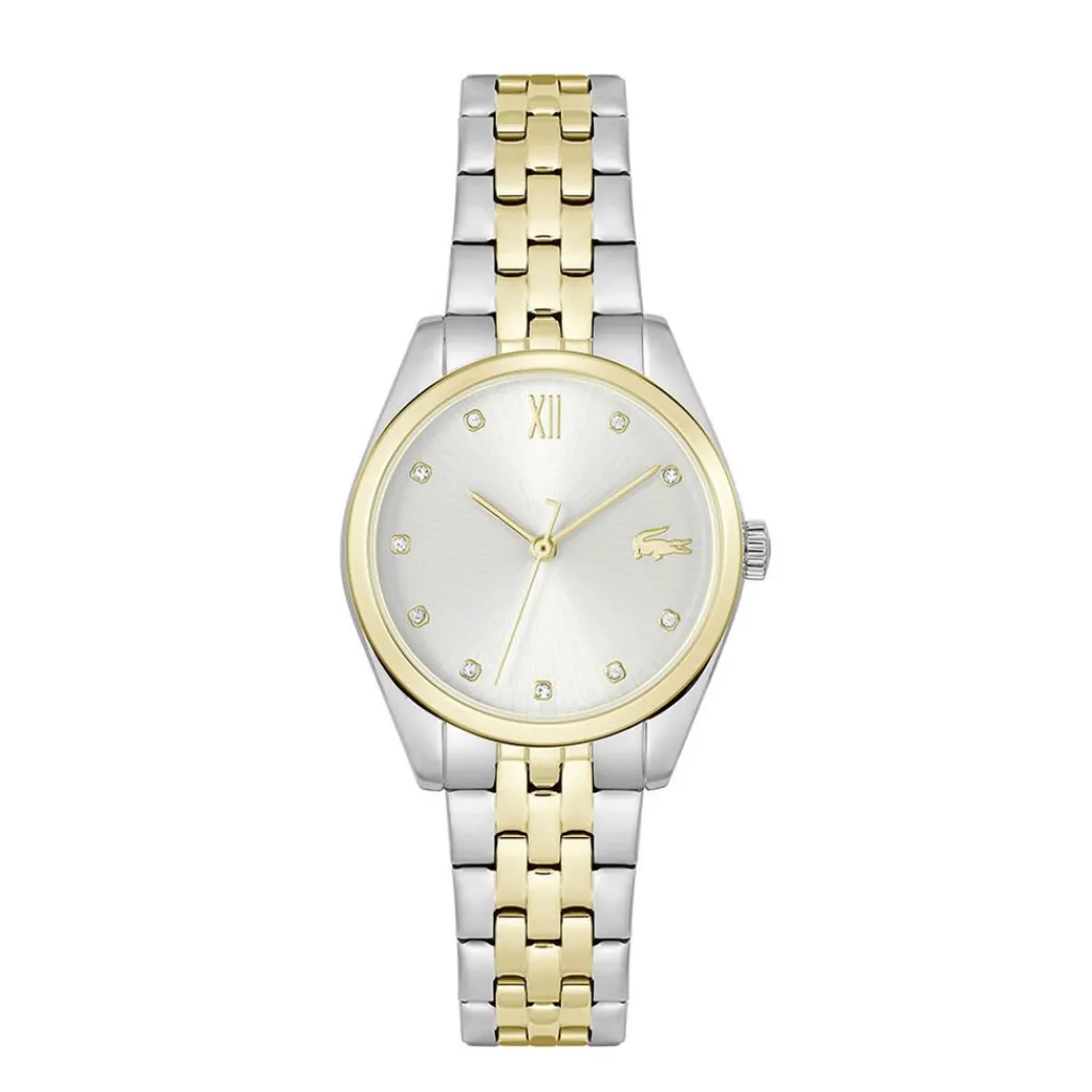 LACOSTE Montre Tuilerie Argenté cadran doré fond argenté bracelet acier New