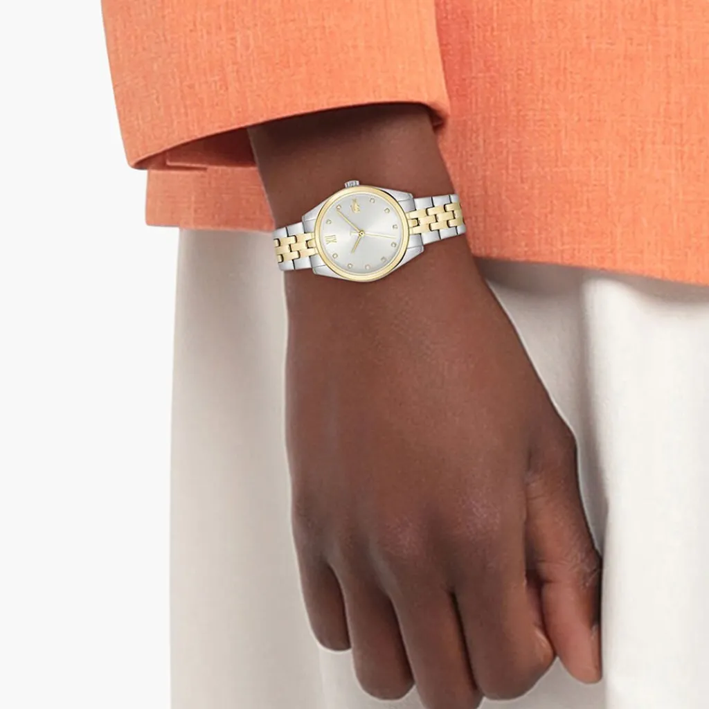 LACOSTE Montre Tuilerie Argenté cadran doré fond argenté bracelet acier New