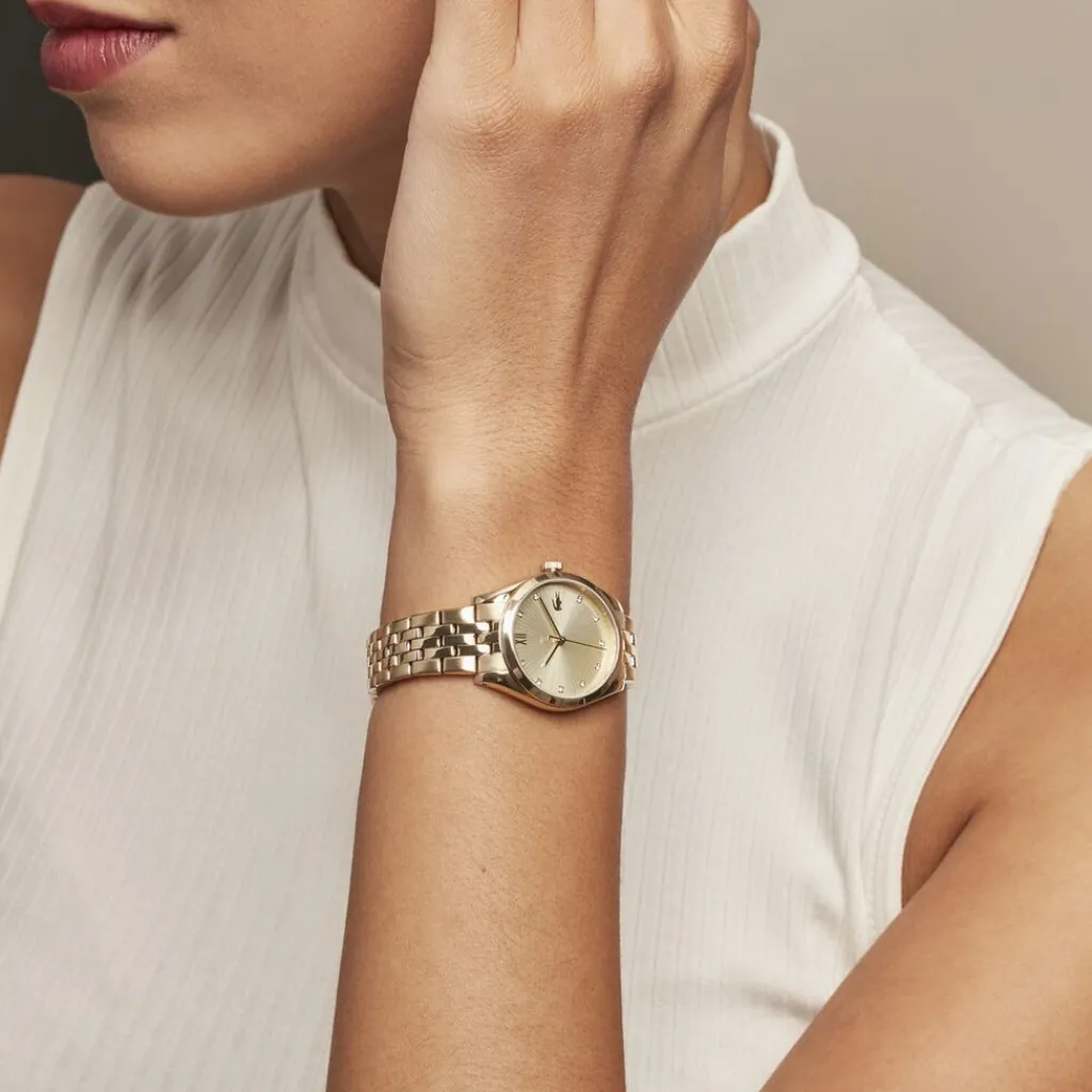 LACOSTE Montre Tuilerie Doré cadran doré fond doré bracelet acier doré Hot