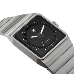 LIP Montre Big Titane Noir cadran gris fond noir bracelet titane gris New