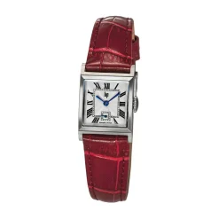 LIP Montre Churchill C18 Argenté cadran argenté fond argenté bracelet cuir de vache rouge Online