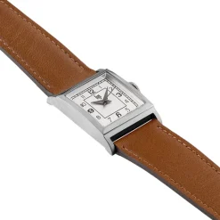 LIP Montre Churchill C18 Argenté cadran argenté fond argenté bracelet cuir marron New