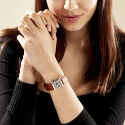 LIP Montre Churchill C18 Argenté cadran argenté fond argenté bracelet cuir marron New