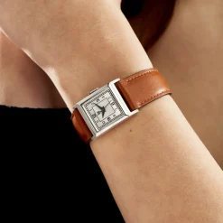 LIP Montre Churchill C18 Argenté cadran argenté fond argenté bracelet cuir marron New