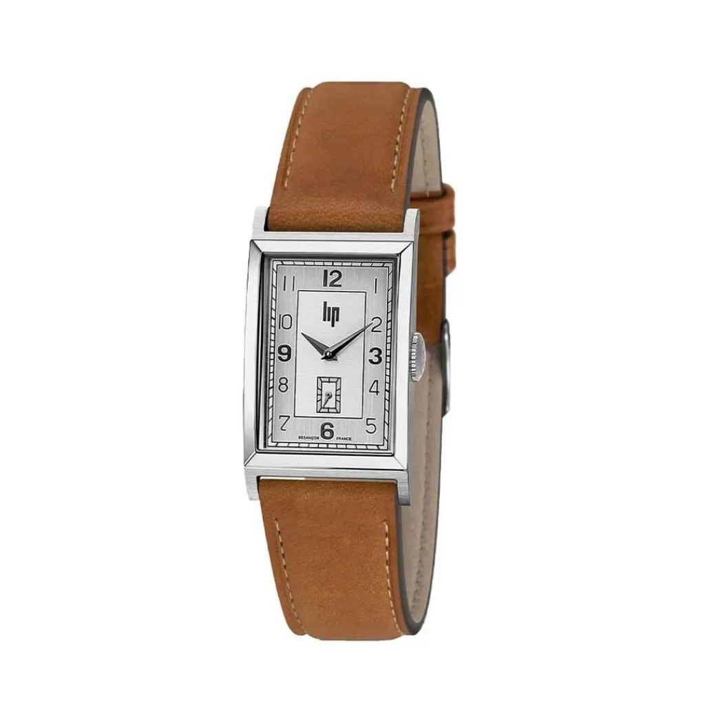 LIP Montre Churchill T18 Argenté cadran argenté fond argenté bracelet cuir marron Sale