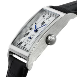 LIP Montre Churchill T24 Argenté cadran argenté fond argenté bracelet cuir de vache noir New