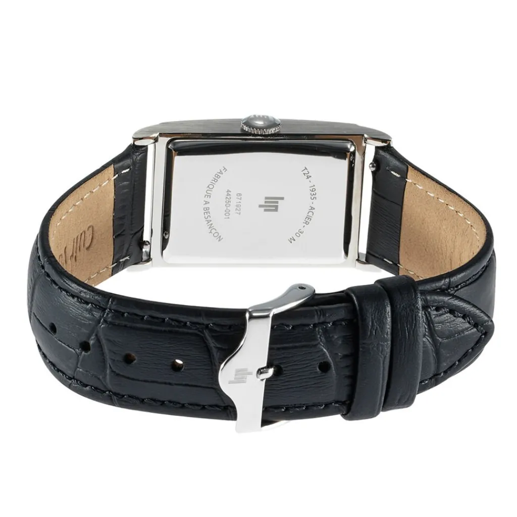 LIP Montre Churchill T24 Argenté cadran argenté fond argenté bracelet cuir de vache noir New