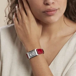 LIP Montre Churchill T18 Argenté cadran argenté fond argenté bracelet cuir rouge Online