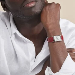 LIP Montre Churchill T18 Argenté cadran argenté fond argenté bracelet cuir rouge Online