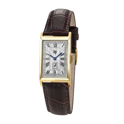 LIP Montre Churchill T18 Argenté cadran doré fond argenté bracelet cuir de vache marron New