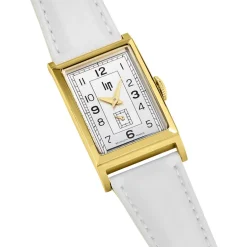 LIP Montre Churchill T18 Argenté cadran doré fond argenté bracelet cuir blanc Hot