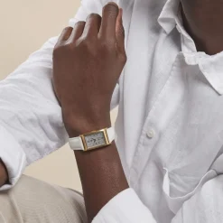 LIP Montre Churchill T18 Argenté cadran doré fond argenté bracelet cuir blanc Hot