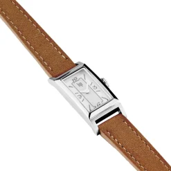 LIP Montre Churchill T13 Blanc cadran argenté fond blanc bracelet cuir marron Outlet