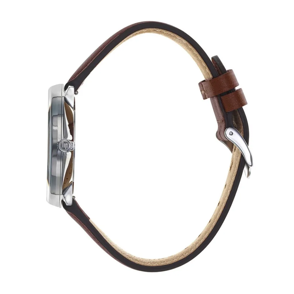 LIP Montre Dauphine 38 Vert cadran argenté fond vert bracelet cuir de vache camel Online