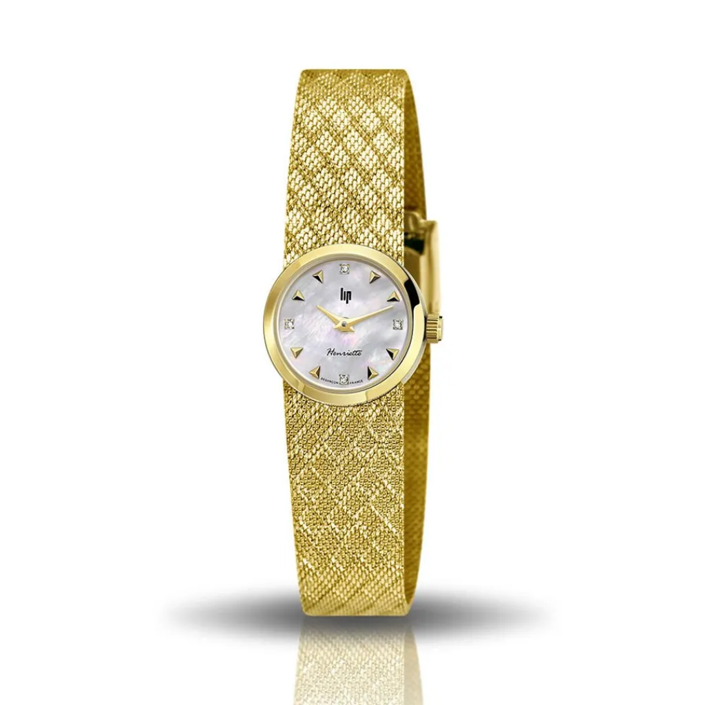 LIP Montre Henriette 22 Nacre Blanche cadran doré fond nacre blanche bracelet acier doré Best