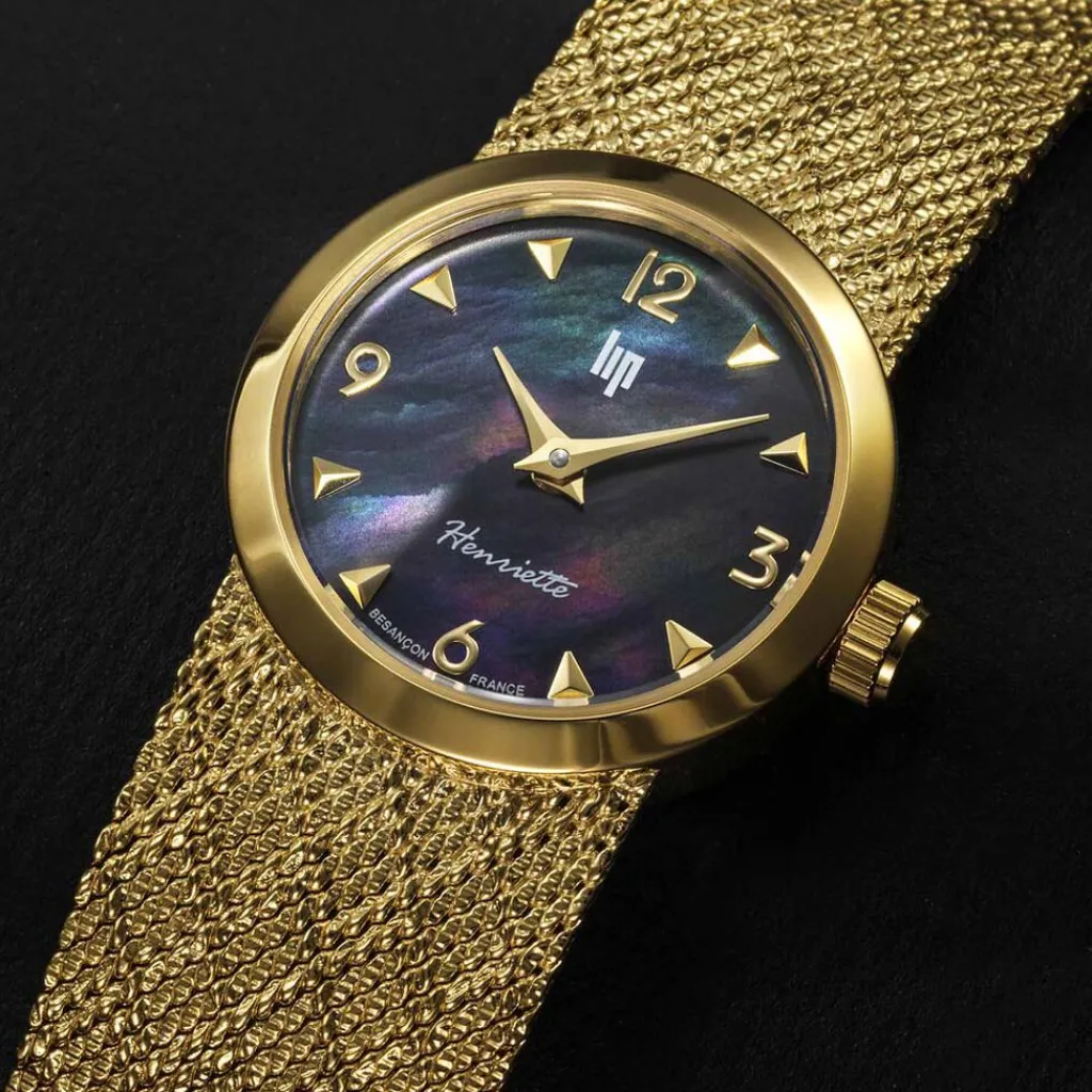 LIP Montre Henriette 22 Nacre Noire cadran doré fond nacre noire bracelet acier doré Best