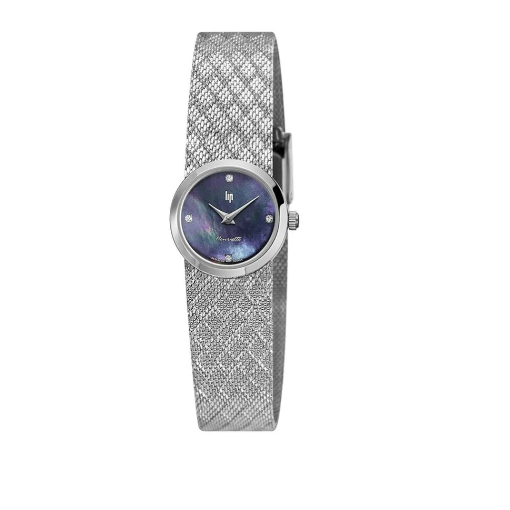 LIP Montre Henriette Diamant Nacre Noire cadran argenté fond nacre noire bracelet acier argenté Outlet