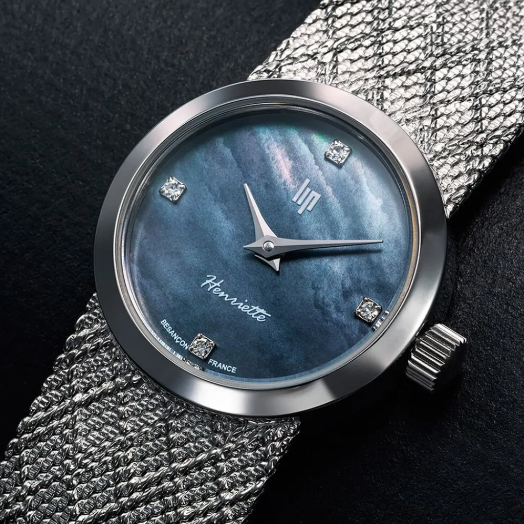LIP Montre Henriette Diamant Nacre Noire cadran argenté fond nacre noire bracelet acier argenté Outlet