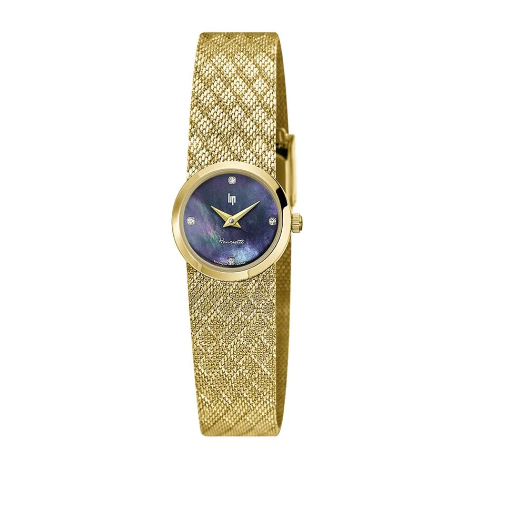 LIP Montre Henriette Diamant Nacre Noire cadran doré fond nacre noire bracelet acier doré Clearance