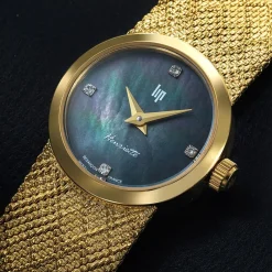 LIP Montre Henriette Diamant Nacre Noire cadran doré fond nacre noire bracelet acier doré Clearance