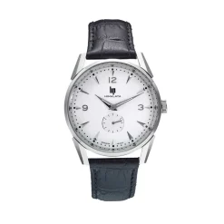 LIP Montre Himalaya 40 Argenté cadran argenté fond argenté bracelet cuir noir Hot