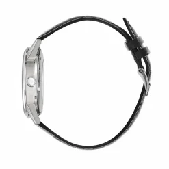 LIP Montre Himalaya 40 Argenté cadran argenté fond argenté bracelet cuir noir Hot
