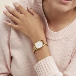 LIP Montre Himalaya 29 C艙ur Battant Blanc cadran doré fond blanc bracelet acier doré Outlet