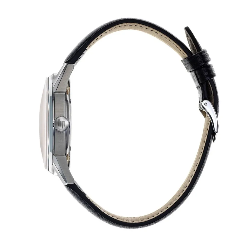 LIP Montre Himalaya 40 Noir cadran argenté fond noir bracelet cuir de vache noir Clearance