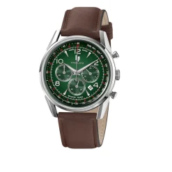 LIP Montre Himalaya Chrono Vert cadran argenté fond vert bracelet cuir de vache marron Best