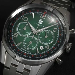 LIP Montre Himalaya Chrono Vert cadran argenté fond vert bracelet acier argenté Clearance