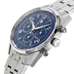 LIP Montre Himalaya Chrono Bleu cadran argenté fond bleu bracelet acier argenté