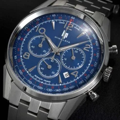 LIP Montre Himalaya Chrono Bleu cadran argenté fond bleu bracelet acier argenté