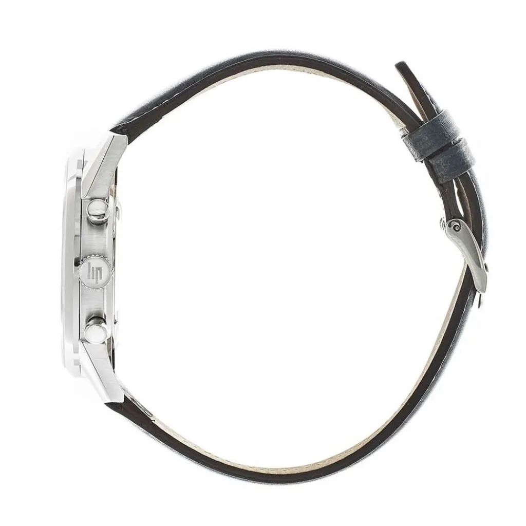 LIP Montre Himalaya Chrono Blanc Argenté cadran argenté fond blanc bracelet cuir bleu Online