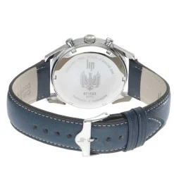 LIP Montre Himalaya Chrono Blanc Argenté cadran argenté fond blanc bracelet cuir bleu Online