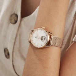 LIP Montre Himalaya C艙ur Battant Blanc cadran doré rose fond blanc bracelet acier doré rose New