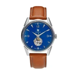 LIP Montre Himalaya C艙ur Battant 40 Bleu cadran argenté fond bleu bracelet cuir marron Sale