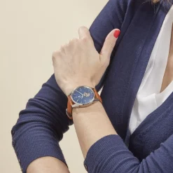 LIP Montre Himalaya C艙ur Battant 40 Bleu cadran argenté fond bleu bracelet cuir marron Sale