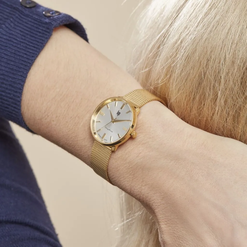LIP Montre Himalaya Dauphine 29 Doré cadran argenté fond argenté bracelet acier doré Best