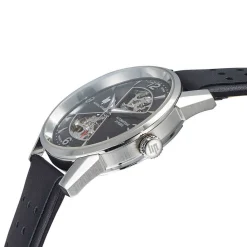 LIP Montre Himalaya Sablier 40 Noir cadran argenté fond noir bracelet cuir noir Discount