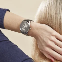 LIP Montre Himalaya Sablier 40 Noir cadran argenté fond noir bracelet cuir noir Discount