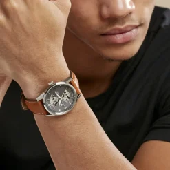 LIP Montre Himalaya Sablier 40 Gris cadran argenté fond gris bracelet cuir marron Sale