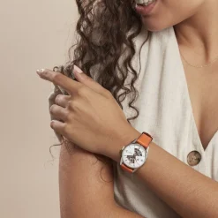 LIP Montre Himalaya Sablier 33 Argenté cadran argenté fond argenté bracelet cuir orange Discount