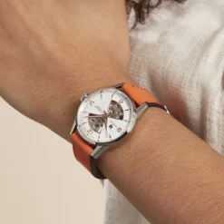 LIP Montre Himalaya Sablier 33 Argenté cadran argenté fond argenté bracelet cuir orange Discount