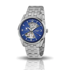 LIP Montre Himalaya Sablier 40 Bleu cadran argenté fond bleu bracelet acier argenté Hot
