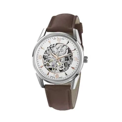 LIP Montre Himalaya Squelette Argenté cadran argenté fond argenté bracelet cuir marron New